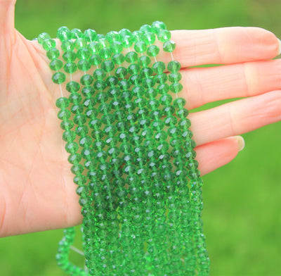 1 Strand of 6x4mm Faceted Glass Rondelle Beads ~ Green ~ approx. 88 beads
