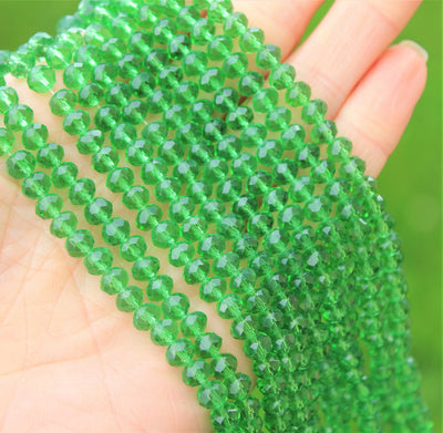 1 Strand of 6x4mm Faceted Glass Rondelle Beads ~ Green ~ approx. 88 beads