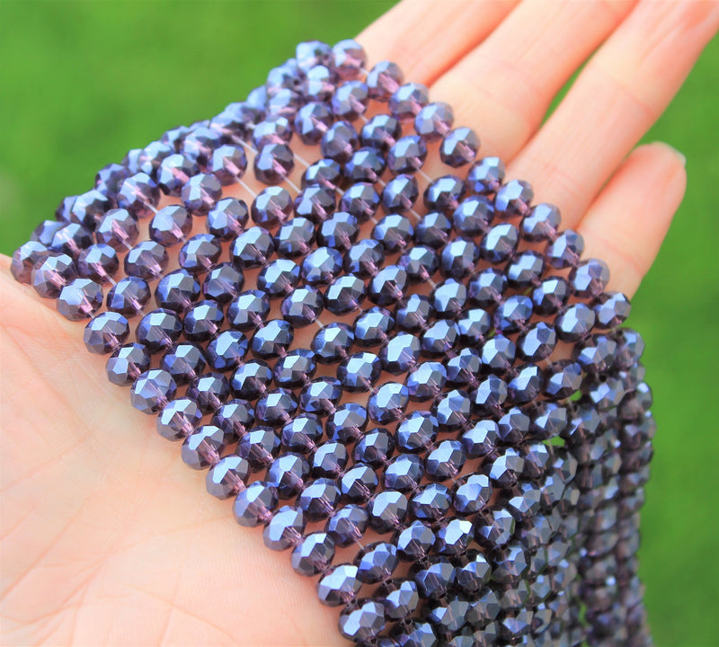 1 Strand of 8x6mm Faceted Glass Rondelle Beads ~ Lustred Indigo ~ approx. 72 beads