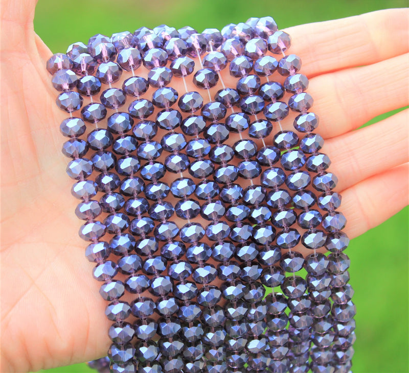 1 Strand of 8x6mm Faceted Glass Rondelle Beads ~ Lustred Indigo ~ approx. 72 beads