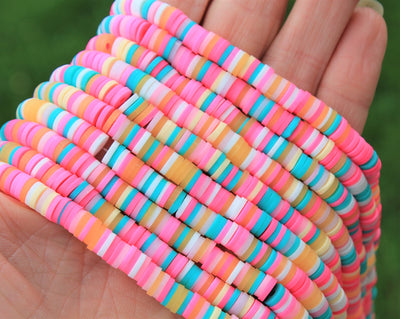1 Strand of 6mm Polymer Clay Katsuki Beads ~ Pink Bubble Gum Mix ~ approx. 290-320 beads