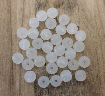 8mm Round Jade Style Glass Beads ~ White ~ 20 beads