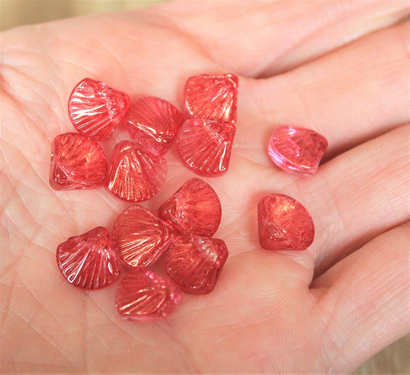 10mm Top Drilled Shell Shaped Glass Beads ~ Red ~ Pack of 5