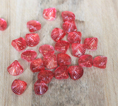 10mm Top Drilled Shell Shaped Glass Beads ~ Red ~ Pack of 5