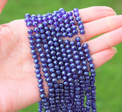 1 Strand of 6x4mm Faceted Glass Rondelle Beads ~ Transparent Lustred Blue ~ approx. 88 beads