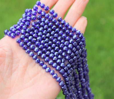 1 Strand of 6x4mm Faceted Glass Rondelle Beads ~ Transparent Lustred Blue ~ approx. 88 beads