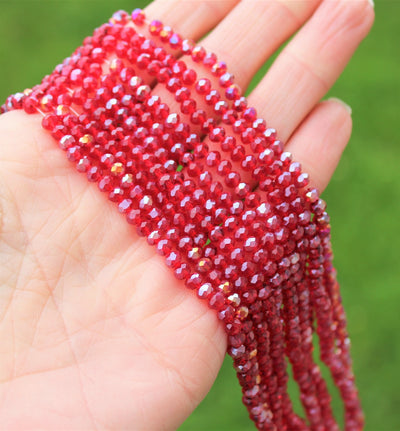 1 Strand of 4x3mm Faceted Glass Rondelle Beads ~ Dark Red AB ~ approx. 123 beads