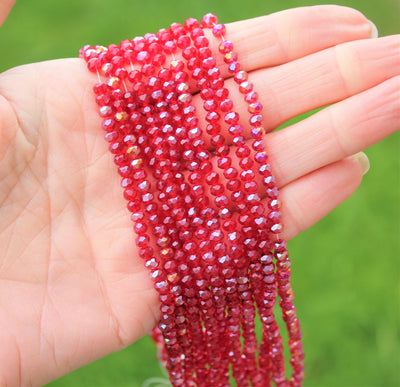 1 Strand of 4x3mm Faceted Glass Rondelle Beads ~ Dark Red AB ~ approx. 123 beads
