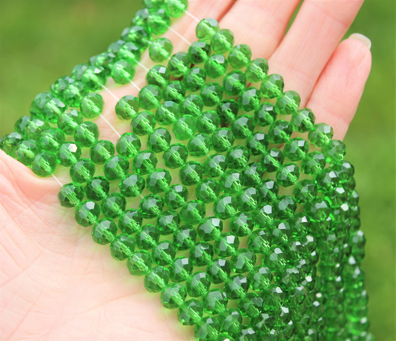 1 Strand of 8x6mm Faceted Glass Rondelle Beads ~ Transparent Green ~ approx. 68 beads