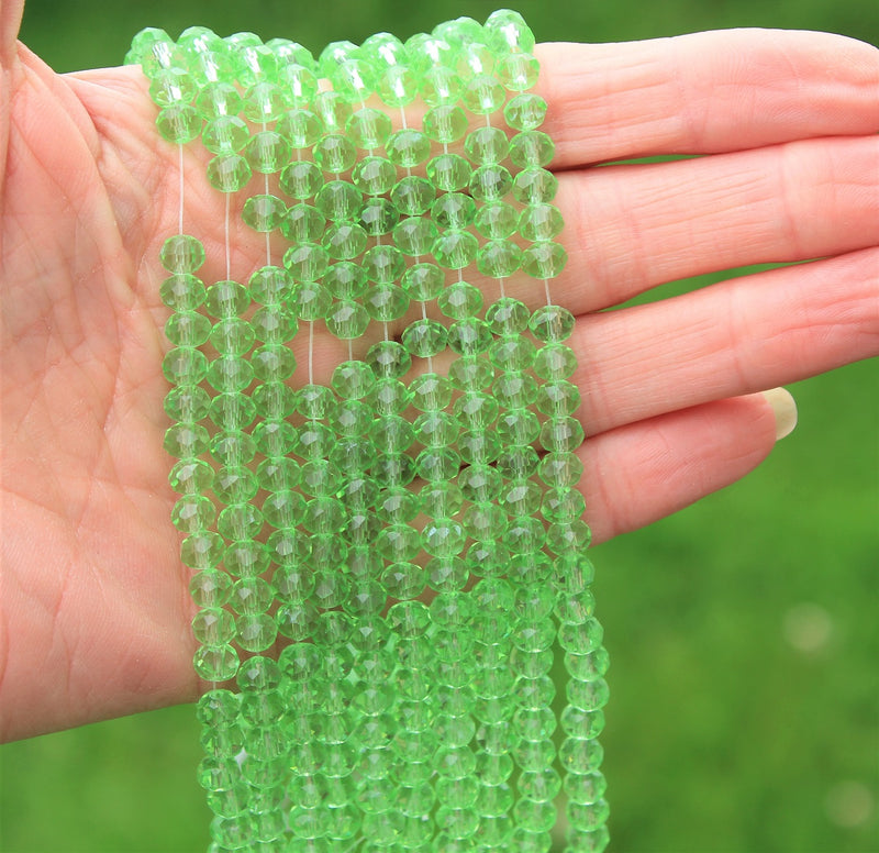 1 Strand of 6x4mm Faceted Glass Rondelle Beads ~ Lt. Green ~ approx. 88 beads