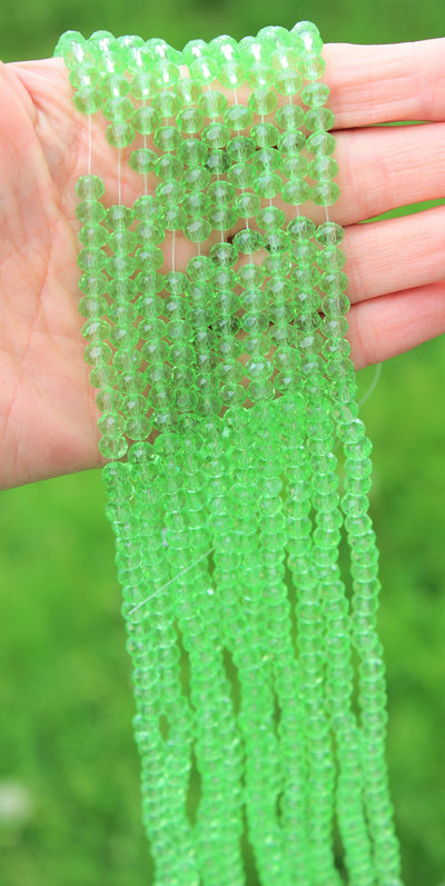 1 Strand of 6x4mm Faceted Glass Rondelle Beads ~ Lt. Green ~ approx. 88 beads
