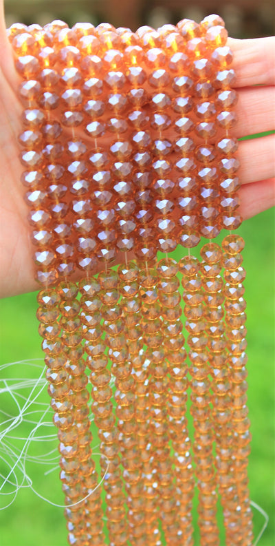 1 Strand of 8x6mm Faceted Glass Rondelle Beads ~ Lustred Dark Gold ~ approx. 72 beads