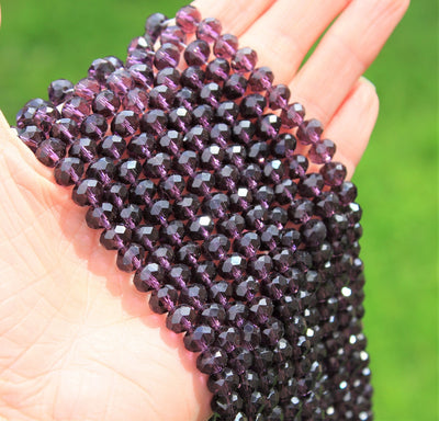 1 Strand of 8x6mm Faceted Glass Rondelle Beads ~ Transparent Dark Amethyst ~ approx. 68 beads
