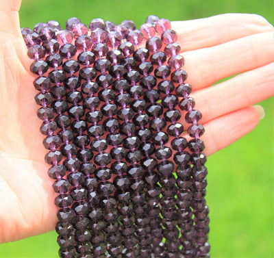 1 Strand of 8x6mm Faceted Glass Rondelle Beads ~ Transparent Dark Amethyst ~ approx. 68 beads