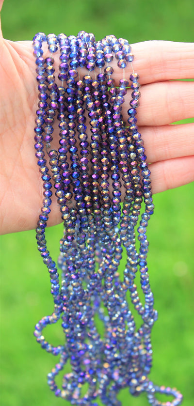 1 Strand of 4x3mm Faceted Glass Rondelle Beads ~ Purple Rainbow ~ approx. 123 beads