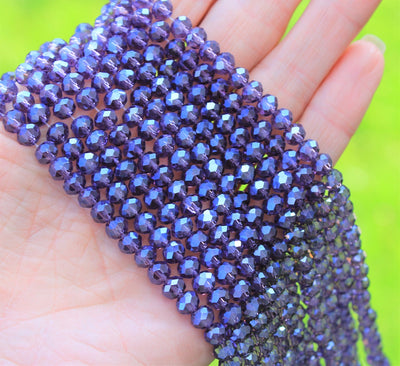 1 Strand of 6x4mm Faceted Glass Rondelle Beads ~ Lustred Indigo ~ approx. 88 beads
