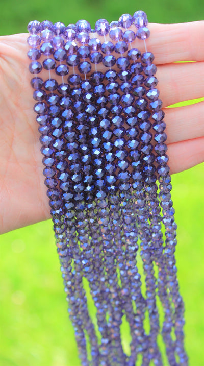 1 Strand of 6x4mm Faceted Glass Rondelle Beads ~ Lustred Indigo ~ approx. 88 beads