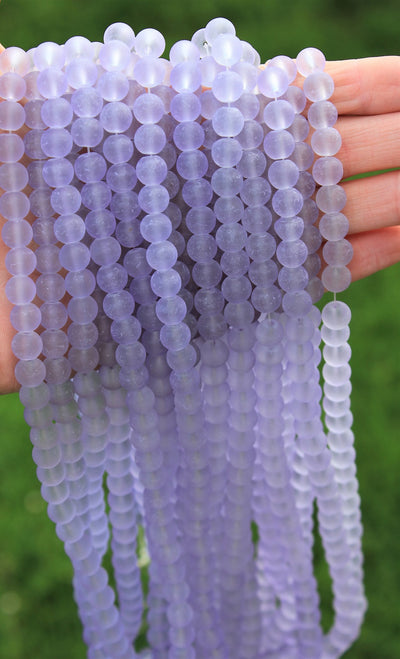 1 Strand x Frosted Round Glass Beads - 8mm - Light Lilac - approx. 99 beads