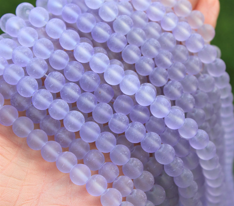 1 Strand x Frosted Round Glass Beads - 8mm - Light Lilac - approx. 99 beads