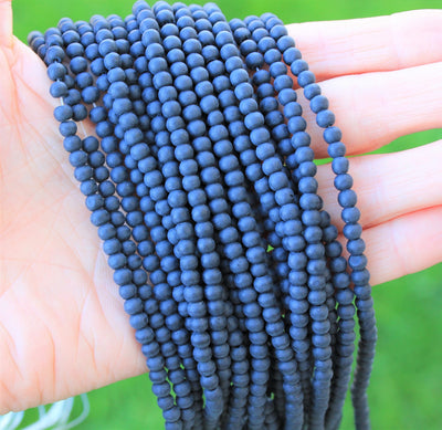 1 Strand of Frosted 4mm Round Glass Beads ~ Black ~ approx. 80 beads