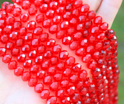 1 Strand of 8x6mm Faceted Glass Rondelle Beads ~ Ruby Red ~ approx. 68 beads