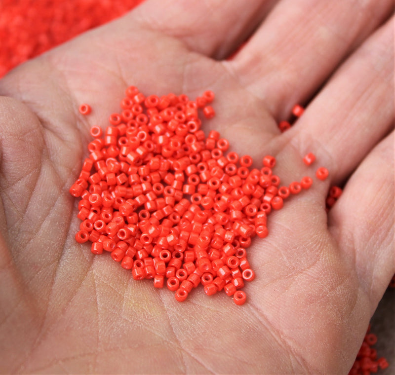 2x1.5mm Cylinder Seed Beads ~ Opaque Lustred Coral Red ~ 5g