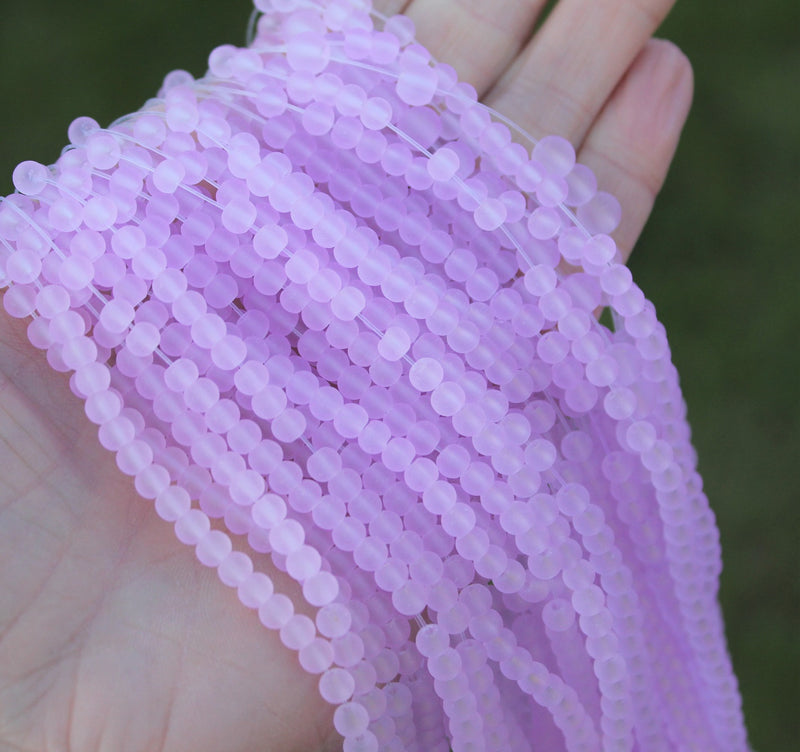 1 Strand of Frosted 4mm Round Glass Beads ~ Lt. Lilac ~ approx. 200 beads
