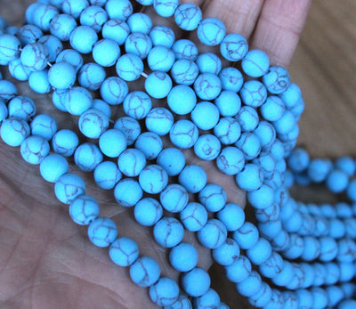 8mm Round Synthetic Turquoise Beads ~ Frosted Blue ~ approx. 50 beads/string
