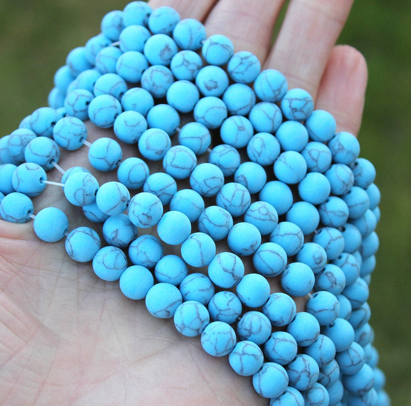 8mm Round Synthetic Turquoise Beads ~ Frosted Blue ~ approx. 50 beads/string
