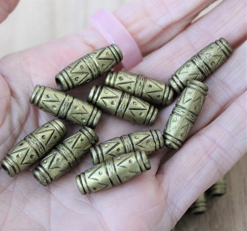 22x8mm Vintage Style Large Hole Acrylic Beads ~ Antique Gold ~ Pack of 10