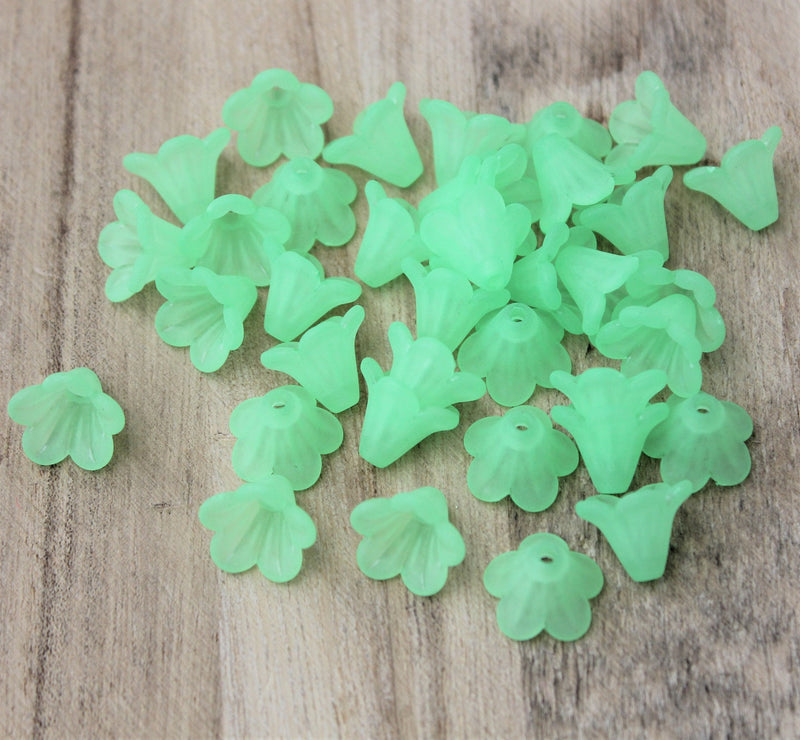 14x10mm Frosted Acrylic Lily Flower Bead Caps ~ Light Green ~ Pack of 20