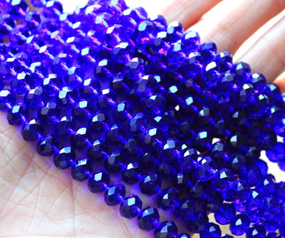 1 Strand of 8x6mm Faceted Glass Rondelle Beads ~ Transparent Dark Blue ~ approx. 68 beads