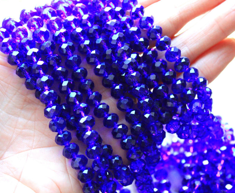 1 Strand of 8x6mm Faceted Glass Rondelle Beads ~ Transparent Dark Blue ~ approx. 68 beads