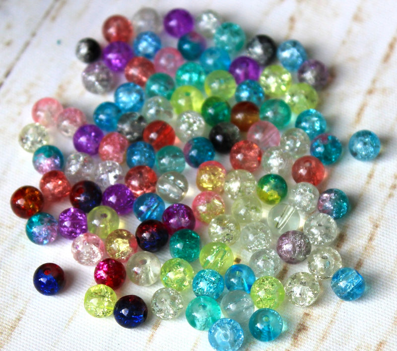 6mm Round Crackle Glass Bead Mix ~ Pack of 50