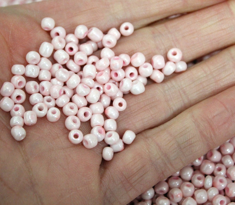 4mm Seed Beads ~ 20g ~ Opaque Lustred Baby Pink