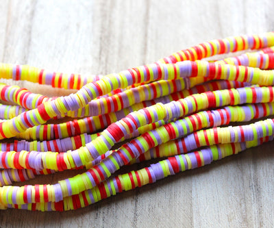 1 Strand of 6mm Polymer Clay Katsuki Beads ~ Yellow, Purple and Red Mix ~ approx. 290-320 beads