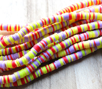 1 Strand of 6mm Polymer Clay Katsuki Beads ~ Yellow, Purple and Red Mix ~ approx. 290-320 beads
