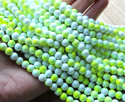 8mm Round Two-Colour Glass Beads ~ White and Yellow ~ approx. 100 beads