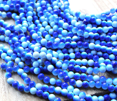 8mm Round Two-Colour Glass Beads ~ White and Blue ~ approx. 100 beads