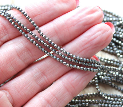 2mm Round Electroplated Faceted Glass Beads ~ Dark Silver ~ approx. 200 beads / string
