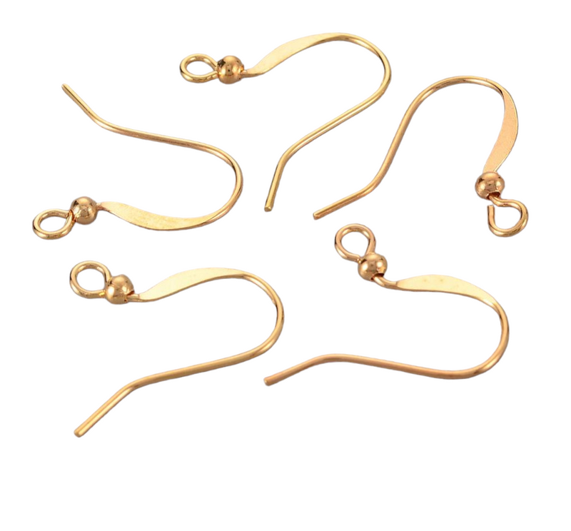 15mm Gold Plated Brass Flat French Earring Hooks with Bead ~ 5 Pairs