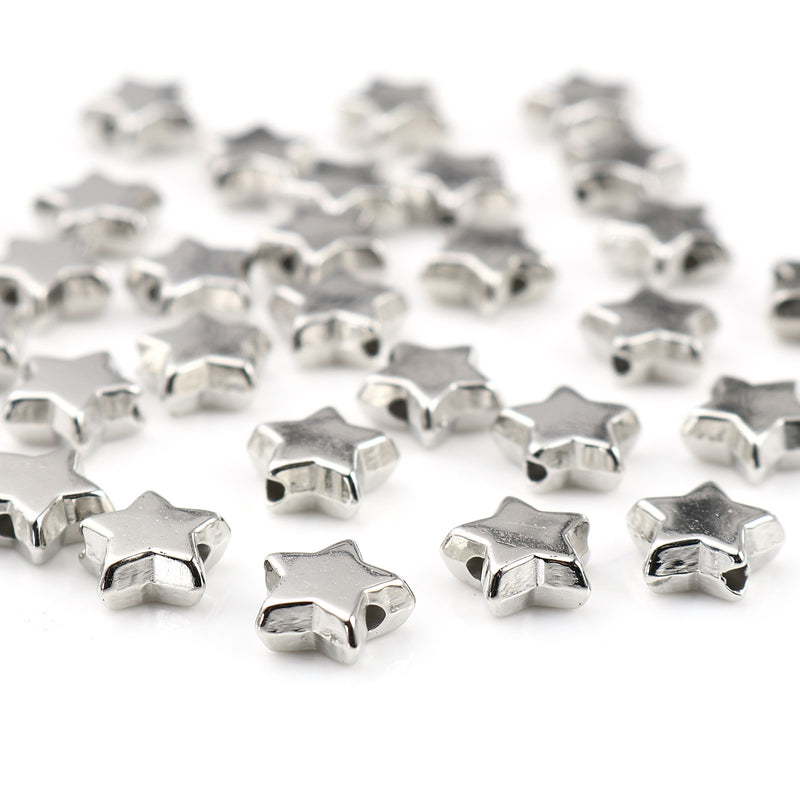 9x9mm Silver Colour Acrylic Star Shaped Beads ~ Pack of 20
