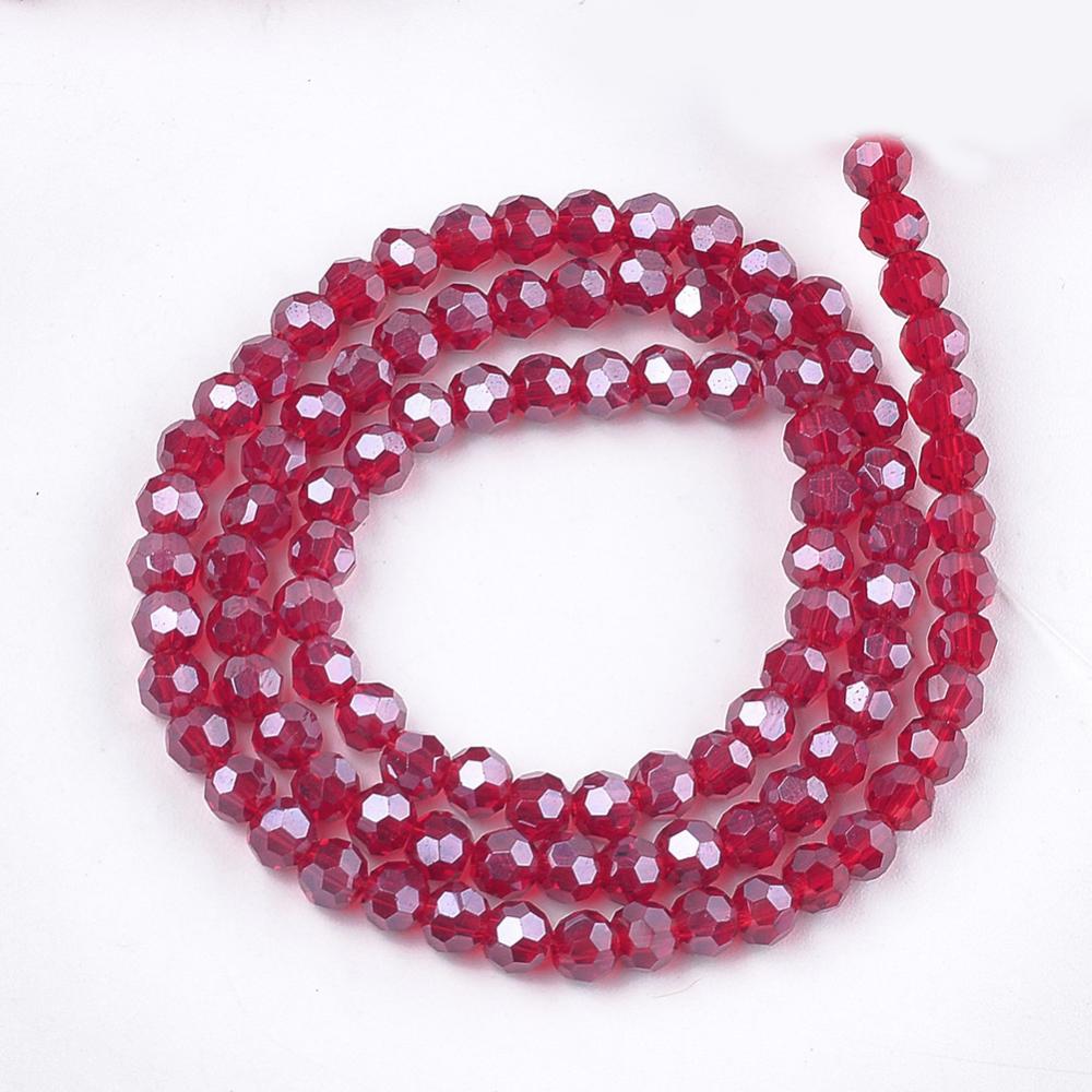 4mm Round Faceted Crystal Glass Beads Lustred Dark Red approx. 85 beads string