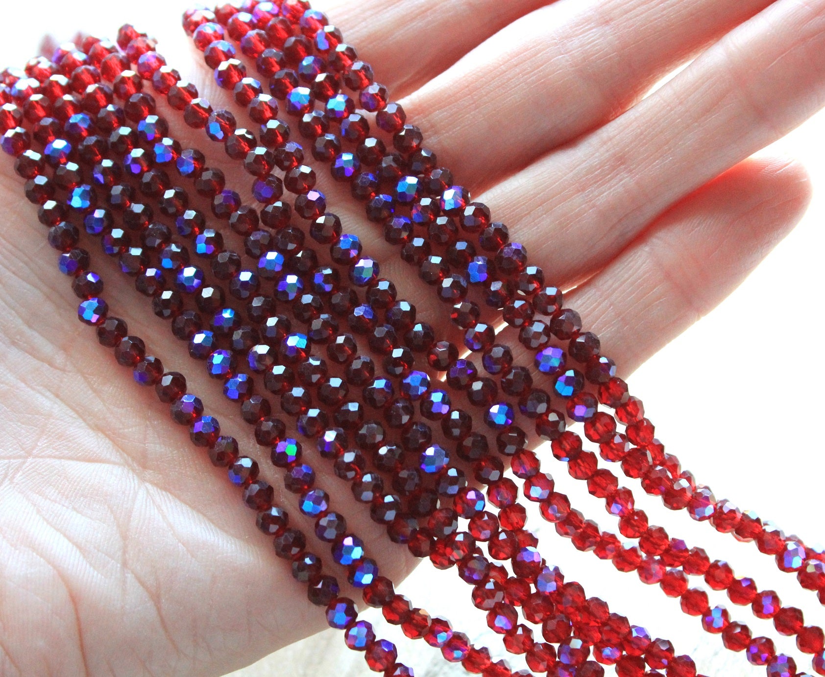 The Bead Store 4x3mm Faceted Glass Rondelle Beads Dark Ruby Red AB