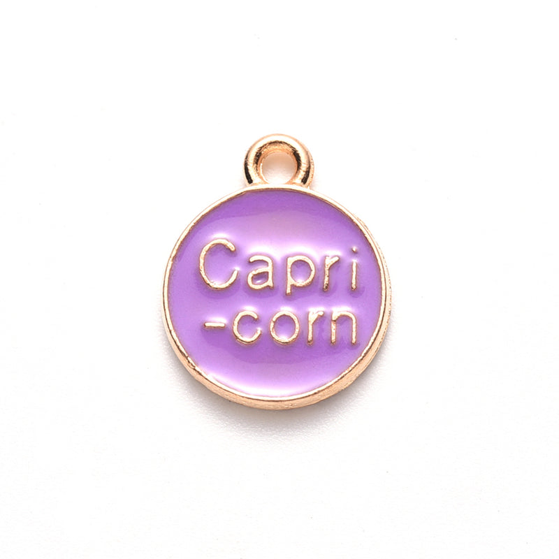 15x12mm Gold Plated Purple Enamel CAPRICORN Charm