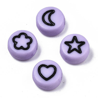 7x4mm Acrylic Beads ~ Lilac Star, Flower, Moon and Heart Mix ~ 40 Beads