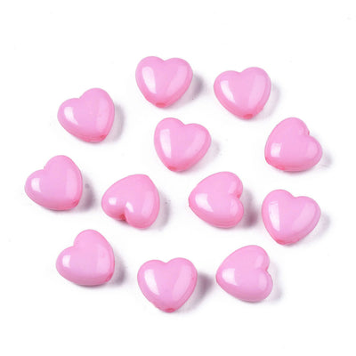 11mm Acrylic Heart Beads ~ Pink ~ Pack of 10
