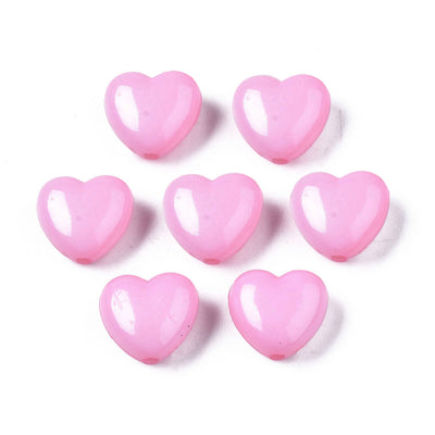 11mm Acrylic Heart Beads ~ Pink ~ Pack of 10