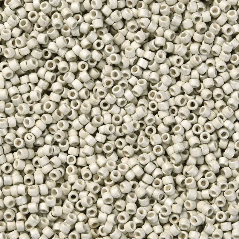 2x1.5mm Cylinder Seed Beads ~ Frosted Light Grey ~ 5g