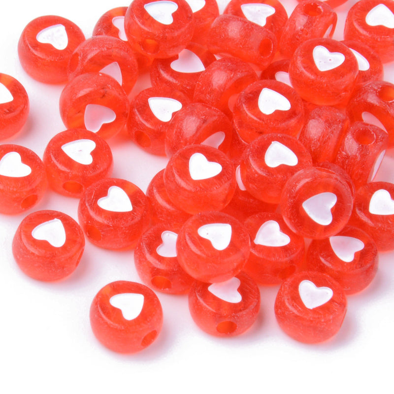 7x3.5mm Acrylic Heart Beads ~ Red and White ~ Pack of 20